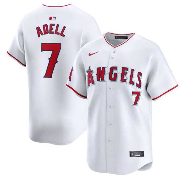 Men%27s Los Angeles Angels #7 Jo Adell White Home Limited Baseball Stitched Jersey Dzhi->los angeles angels->MLB Jersey